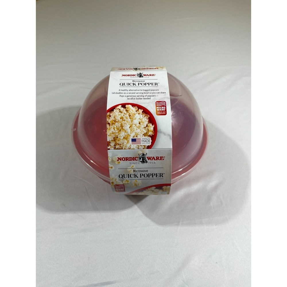 Nordic Ware Microwave Quick Popper 14 Cup Popcorn Maker Red Bowl Clear Lid
